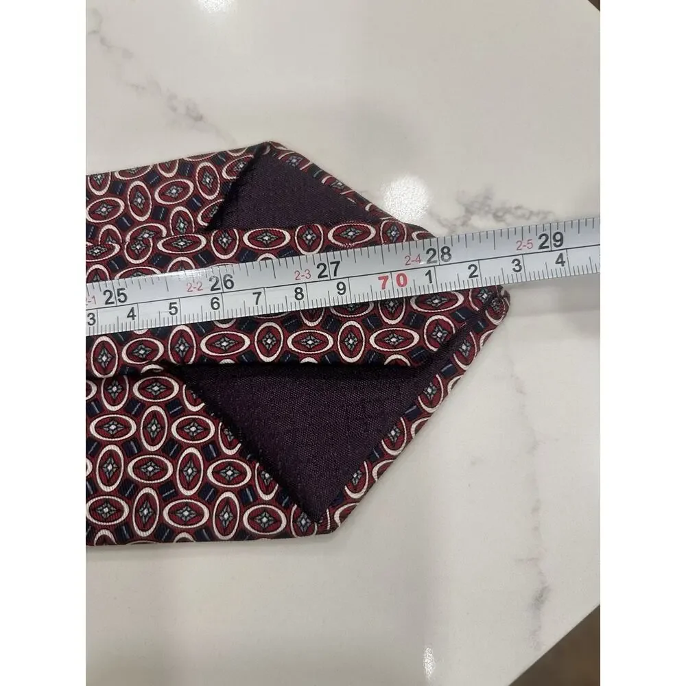 Vtg Christian Dior‎ Monsieur Men’s Tie 3.75” Red Geometric Italian Silk Fabric